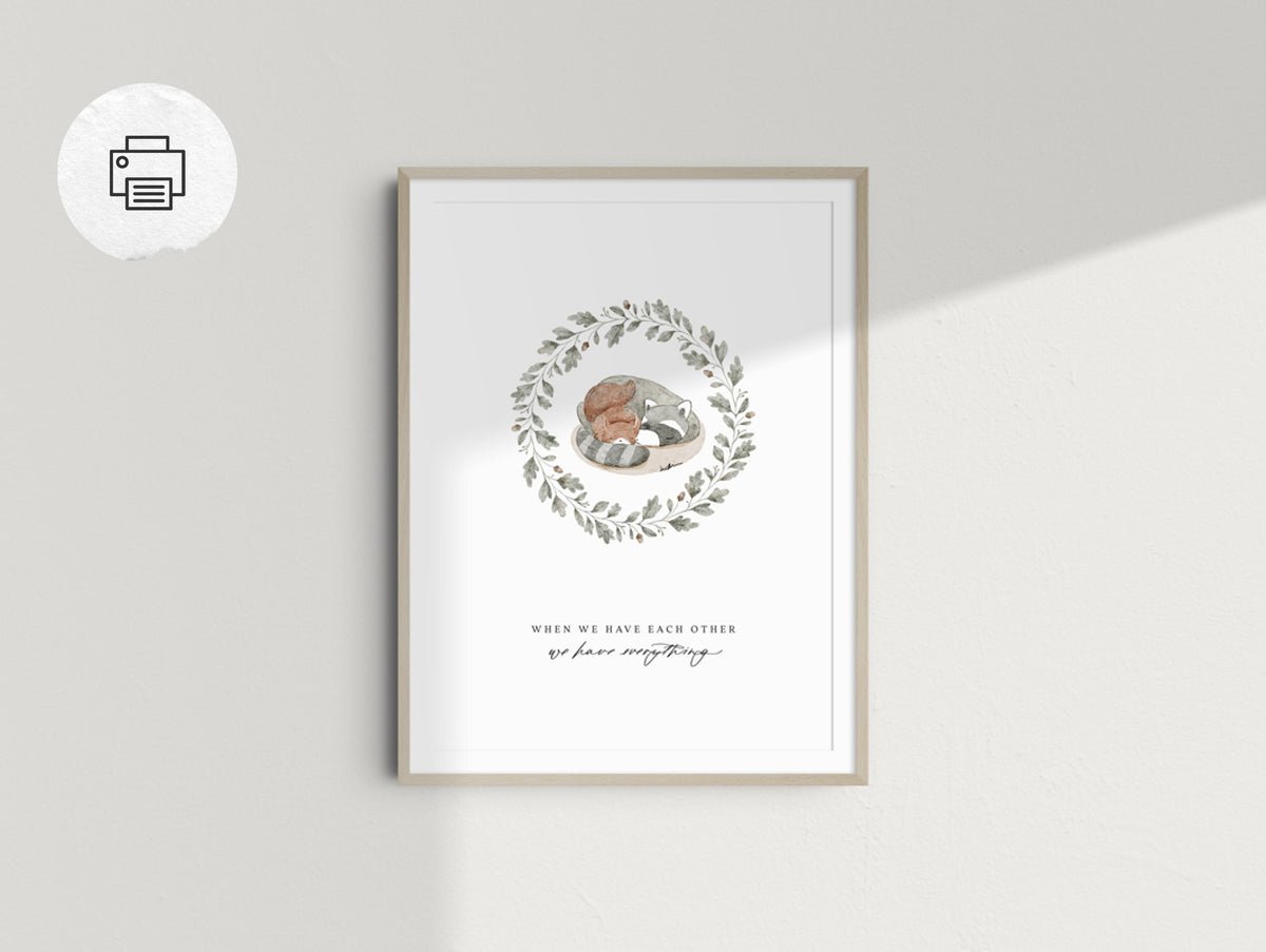 Digitales Poster Waschbär und Eichhörnchen