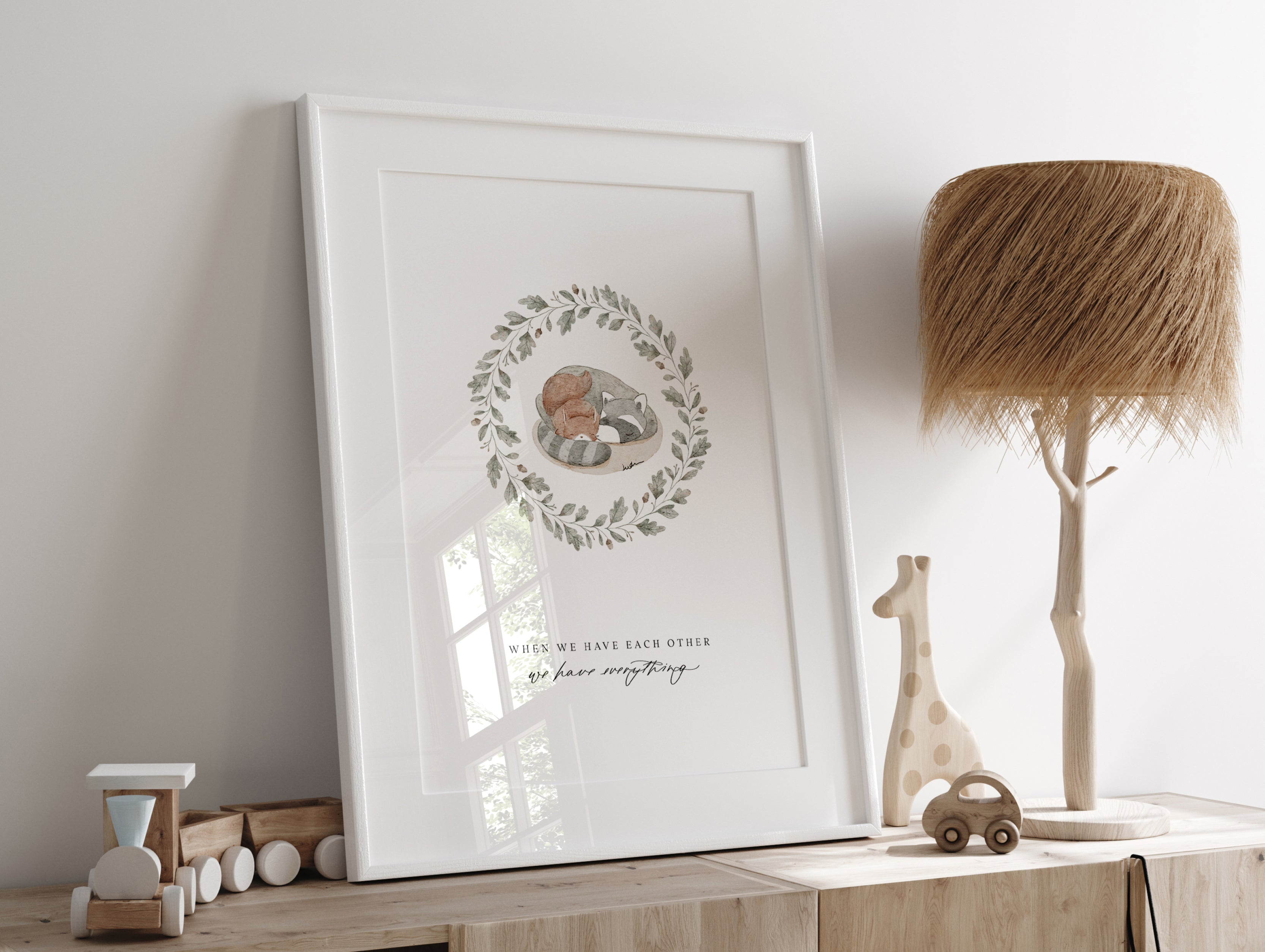 Digitales Poster Waschbär und Eichhörnchen